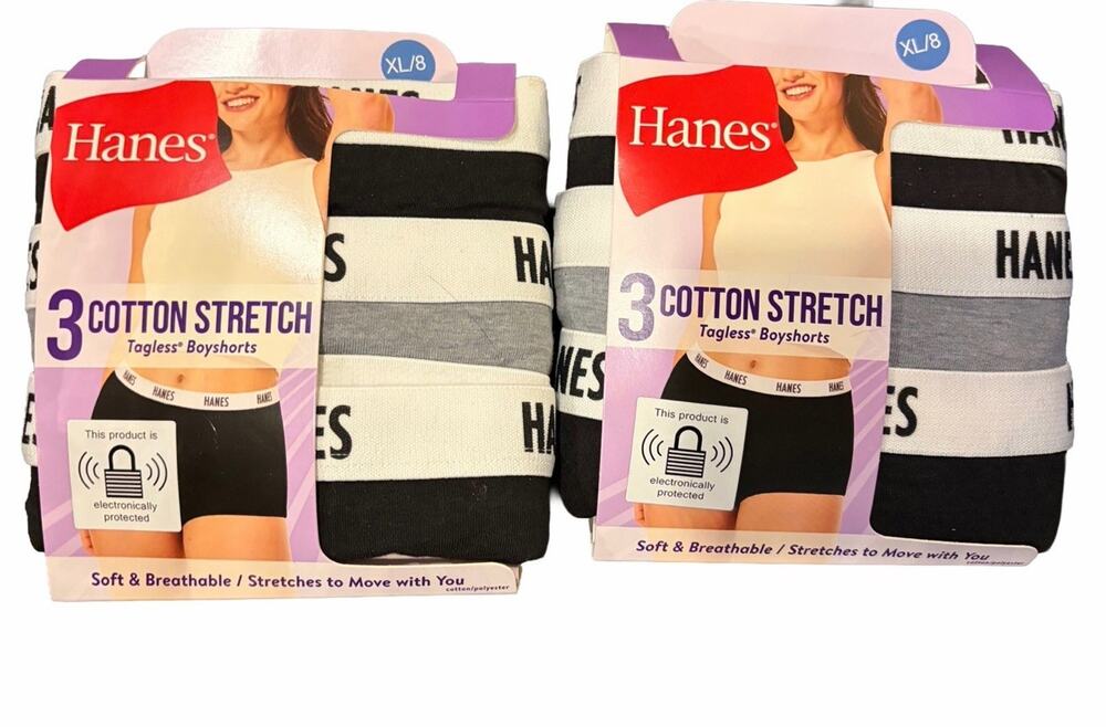 Hanes Women’s Cotton Stretch Boyshorts XL 8 Tagless Underwear 6 Pairs (2 Packs)